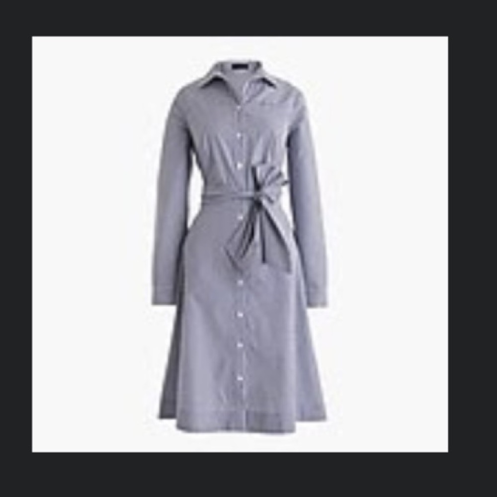 NWT J.Crew Tie-waist shirtdress in stripe, white navy, size 16.
